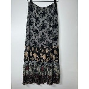 Nothing Matches Maxi Skirt Floral Geometric Sheer Women’s 2 (M/L) Elastic Waist